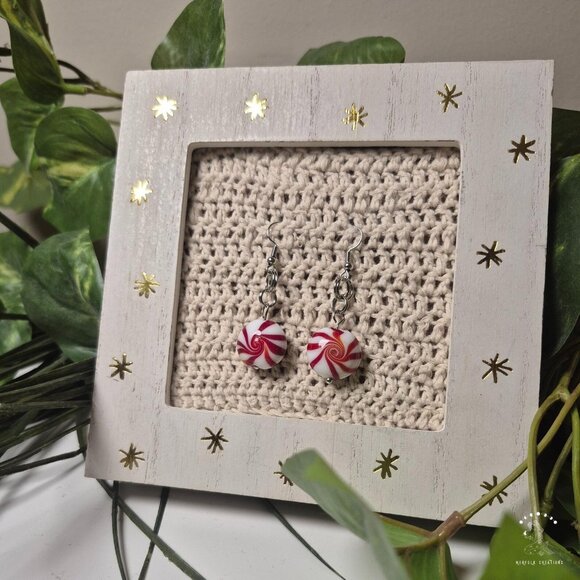 Handmade Peppermint Earrings with Glass Peppermint Beads - Picture 5 of 5